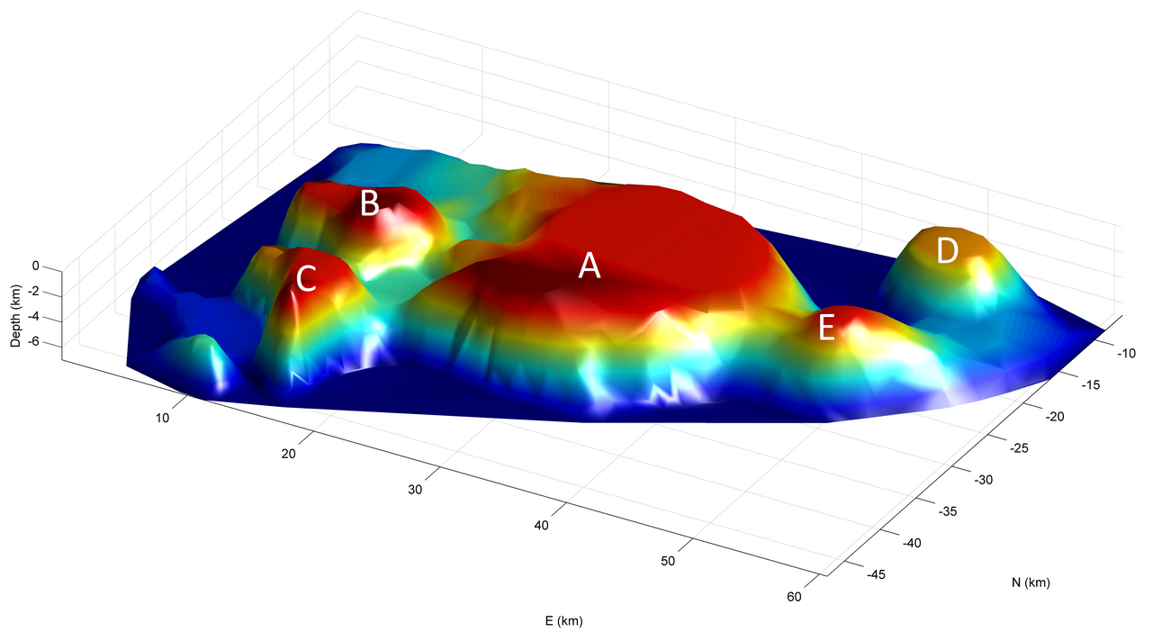3D image of the five plutons of Weardale