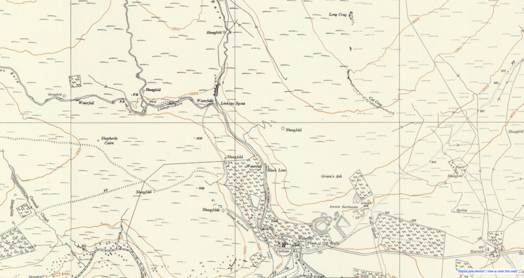 1900's Map of Linhope Spout - one of the Three U's