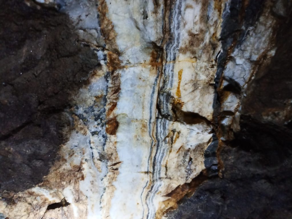 Colourful quartz vein inside Carrock Mine